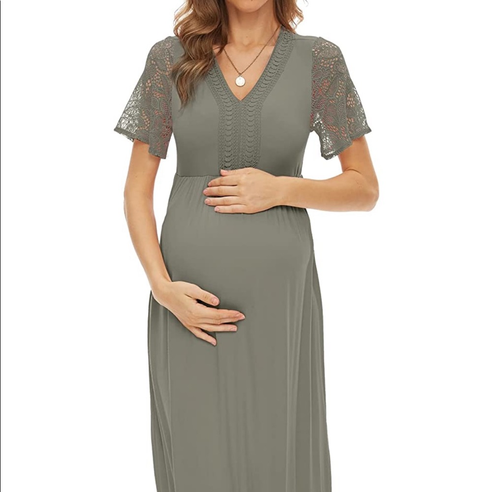 Maxi maternity dress- green gray